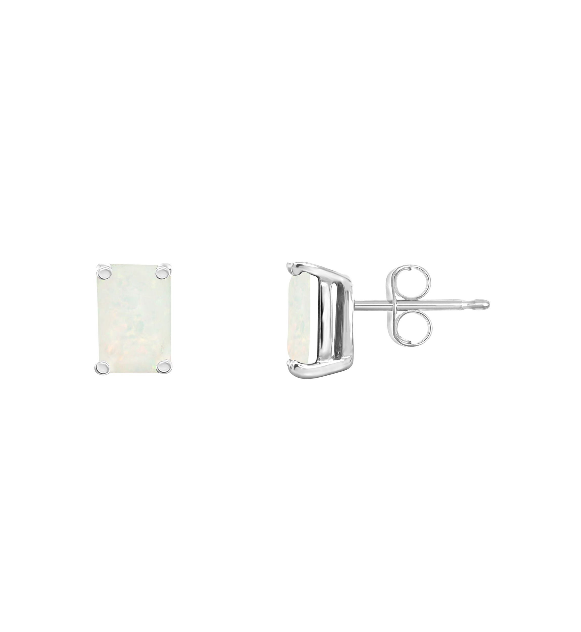14K Gold 6x4 Emerald Cut Opal Earrings