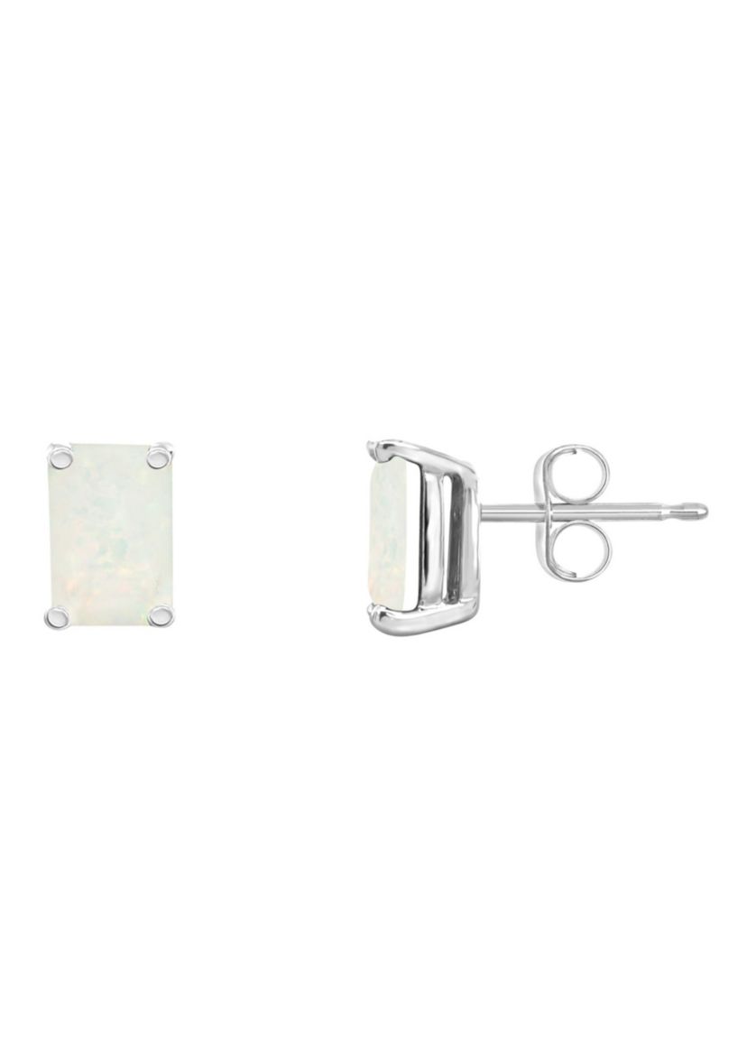 14K Gold 6x4 Emerald Cut Opal Earrings