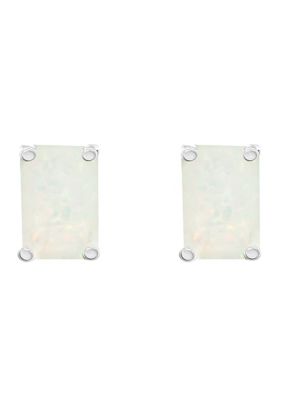 14K Gold 6x4 Emerald Cut Opal Earrings