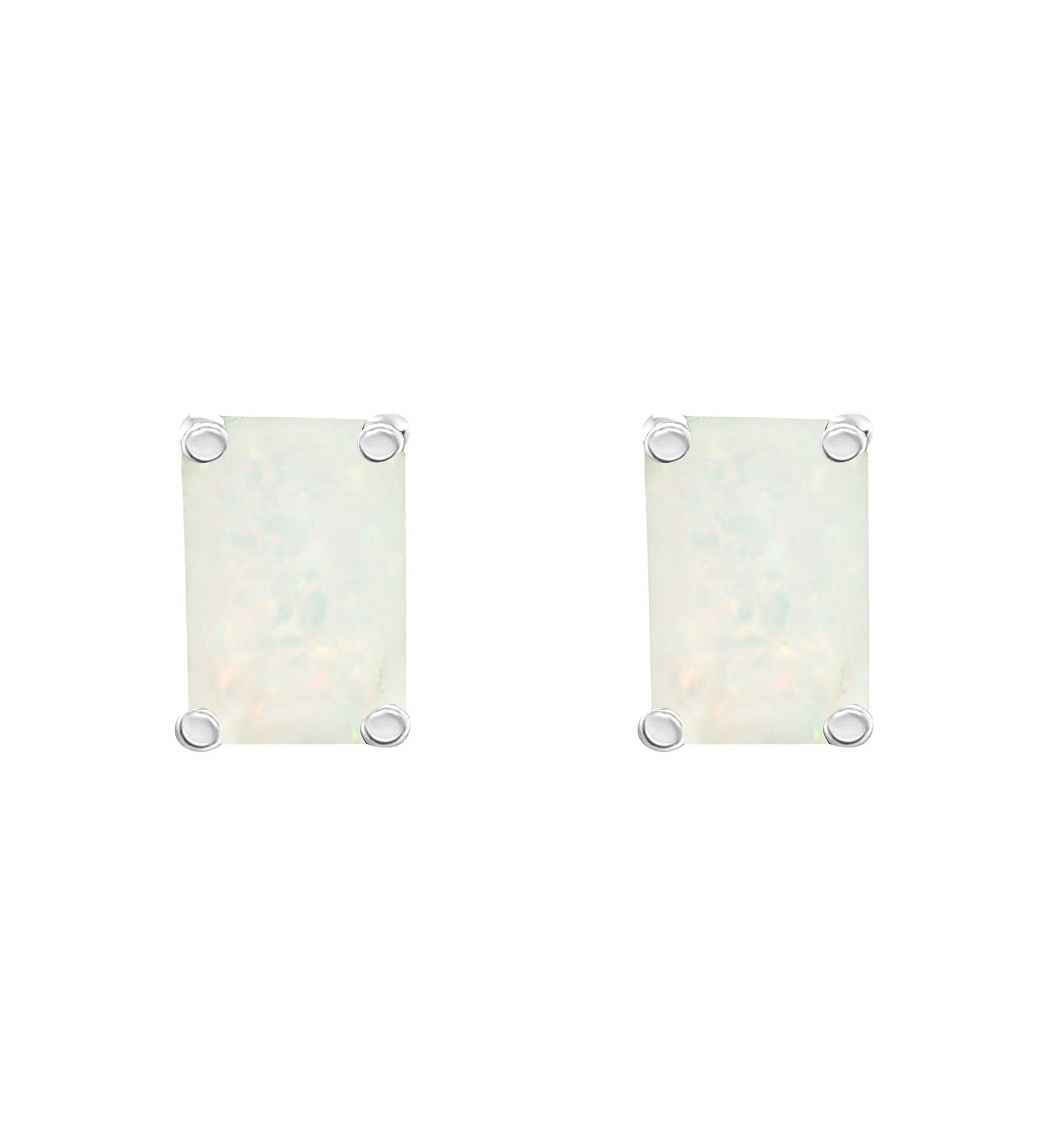 14K Gold 6x4 Emerald Cut Opal Earrings