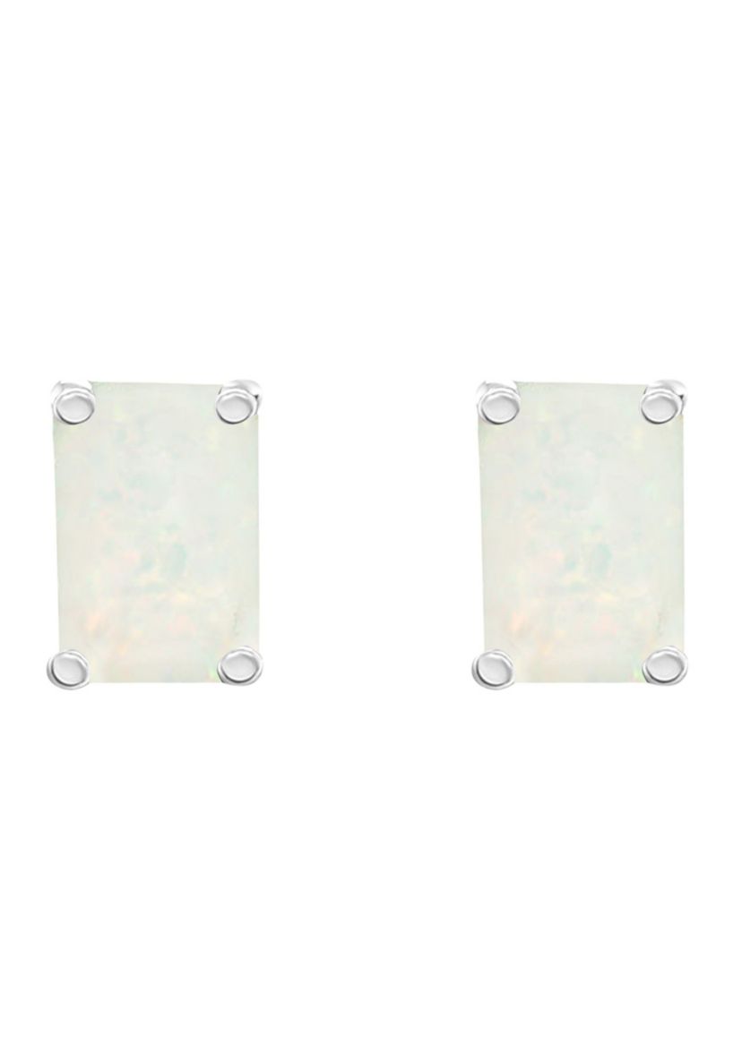 14K Gold 6x4 Emerald Cut Opal Earrings
