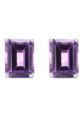 14K Gold 8x6 Emerald Cut Amethyst Earrings