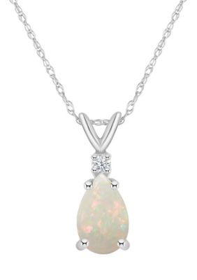 14K Gold 8x5 Pear Shape Opal Diamond Accent Pendant