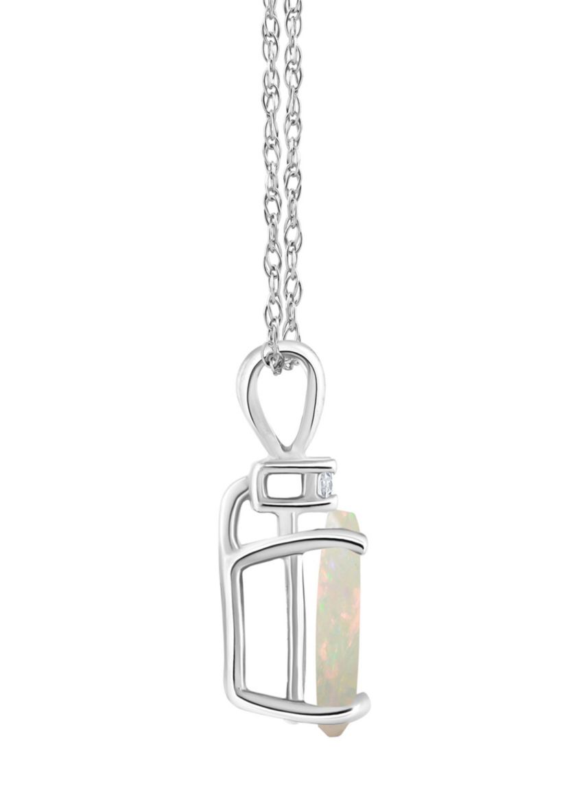 14K Gold 8x5 Pear Shape Opal Diamond Accent Pendant