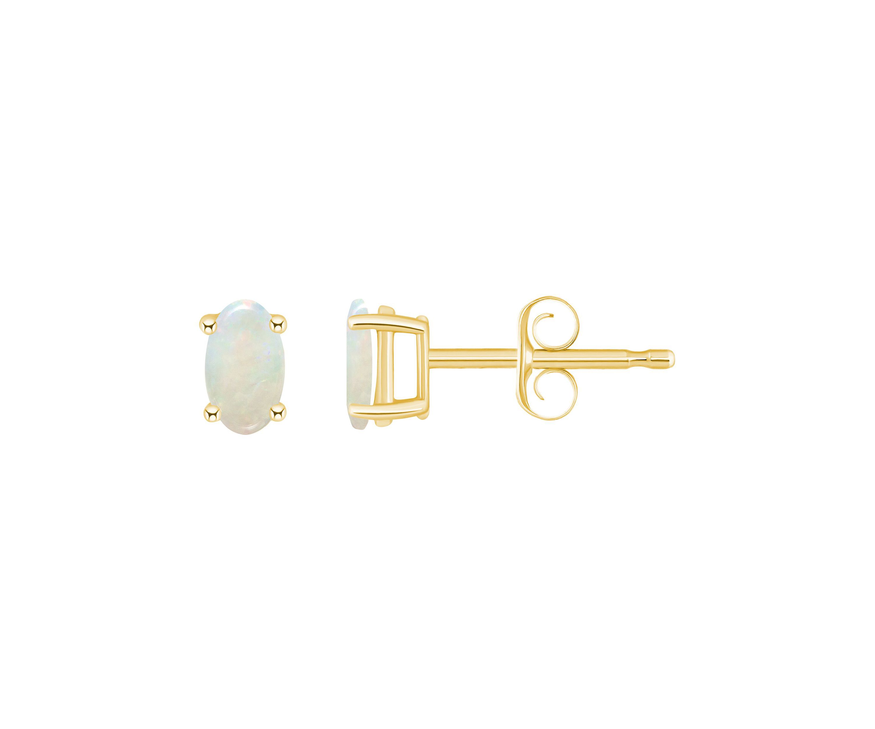 14K Gold 5x3 Oval Opal Earrings