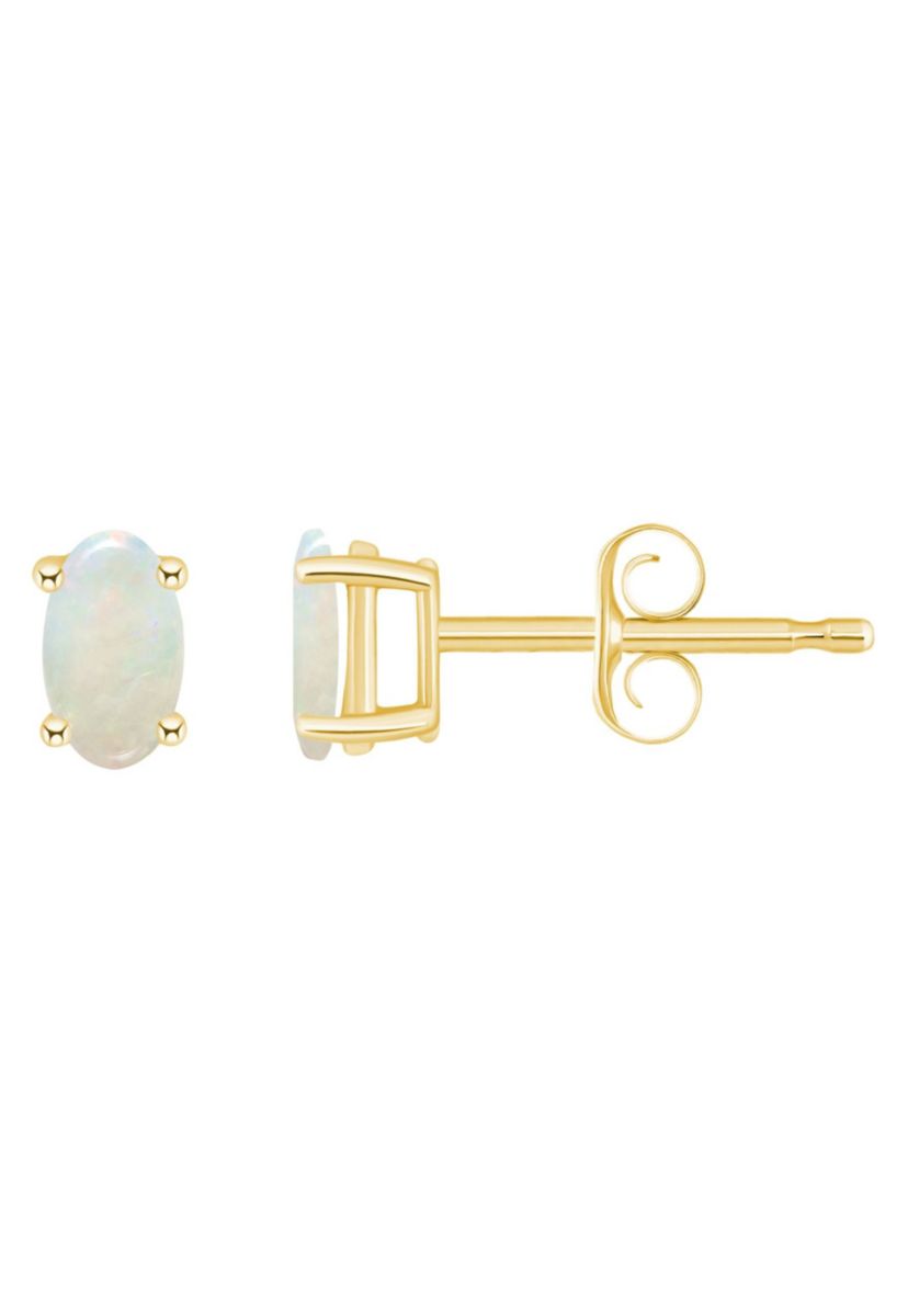14K Gold 5x3 Oval Opal Earrings