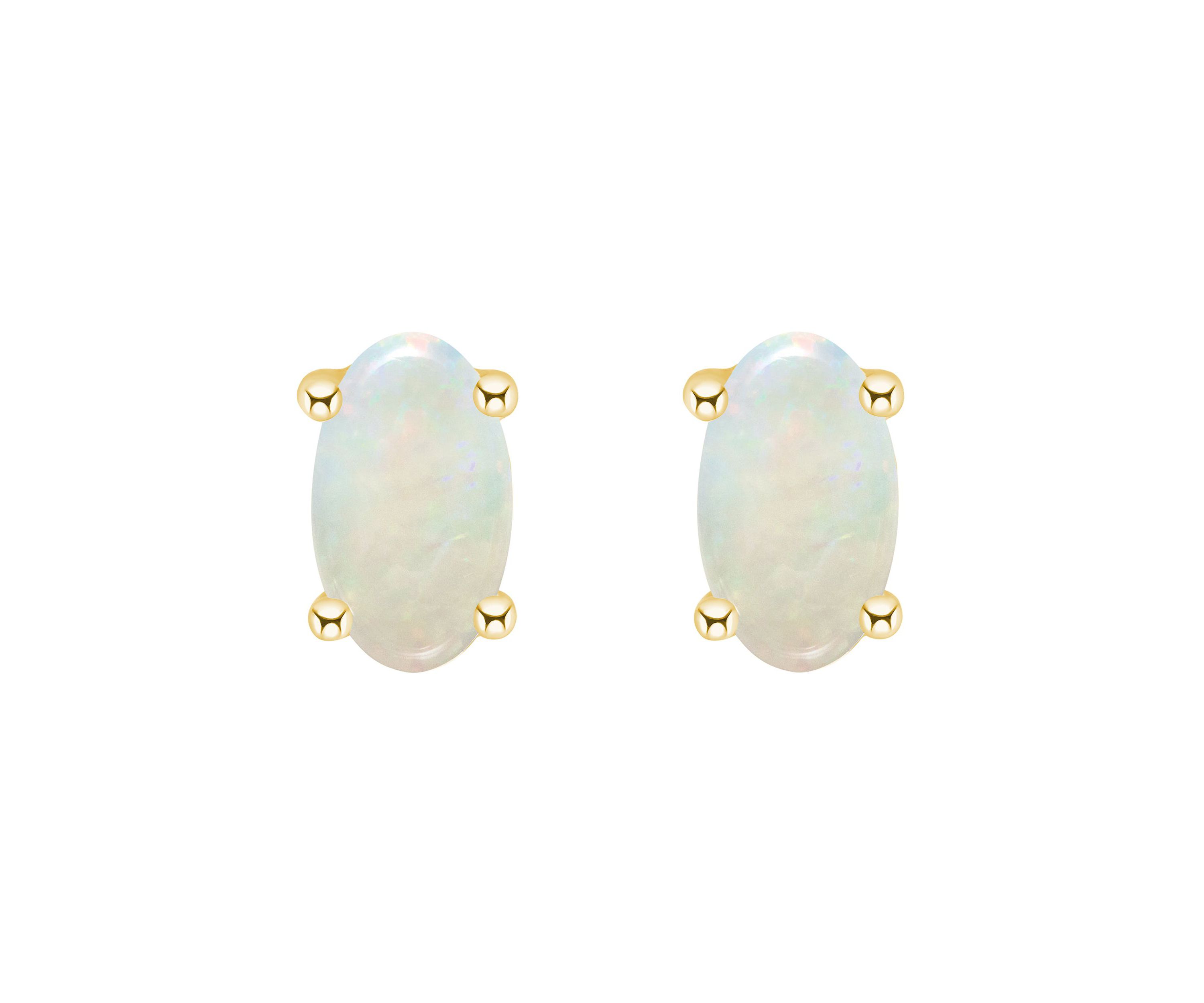 14K Gold 5x3 Oval Opal Earrings