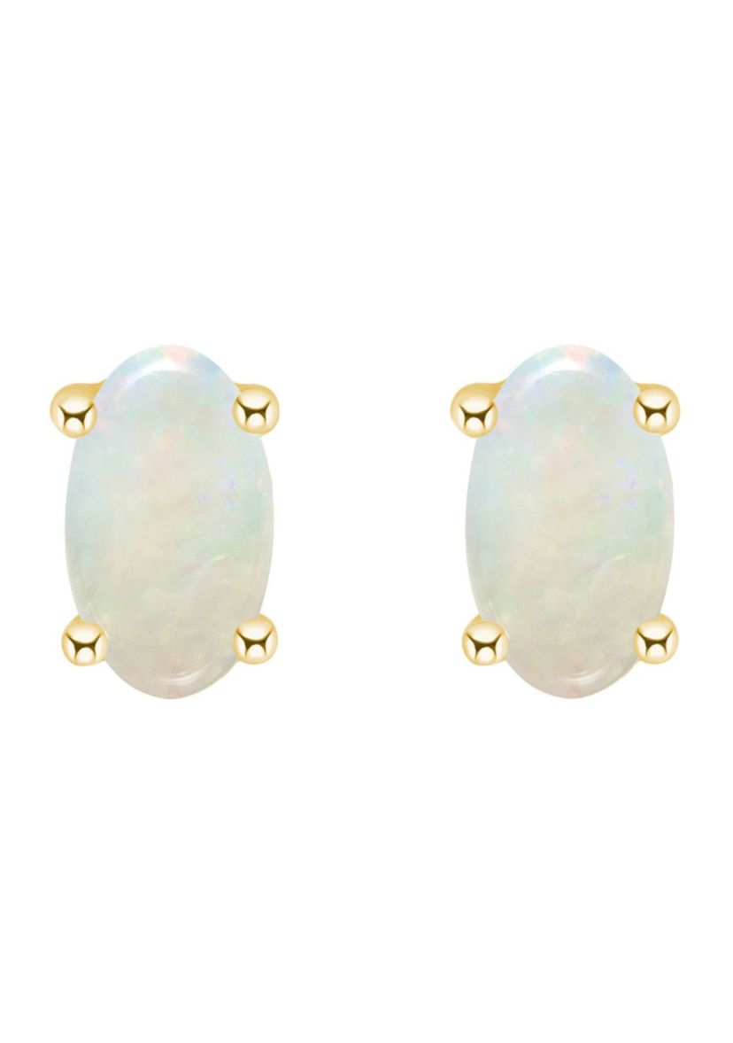 14K Gold 5x3 Oval Opal Earrings