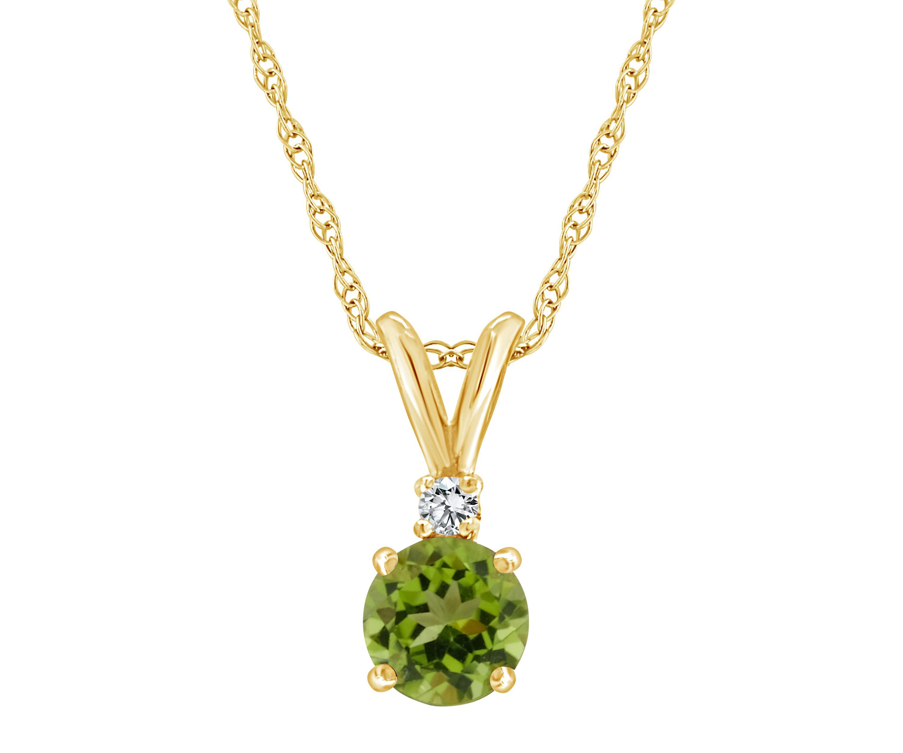 14K Gold 5mm Round Peridot Diamond Accent Pendant
