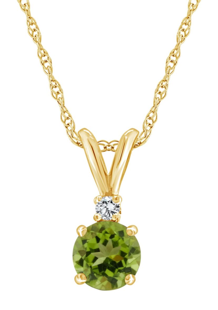 14K Gold 5mm Round Peridot Diamond Accent Pendant