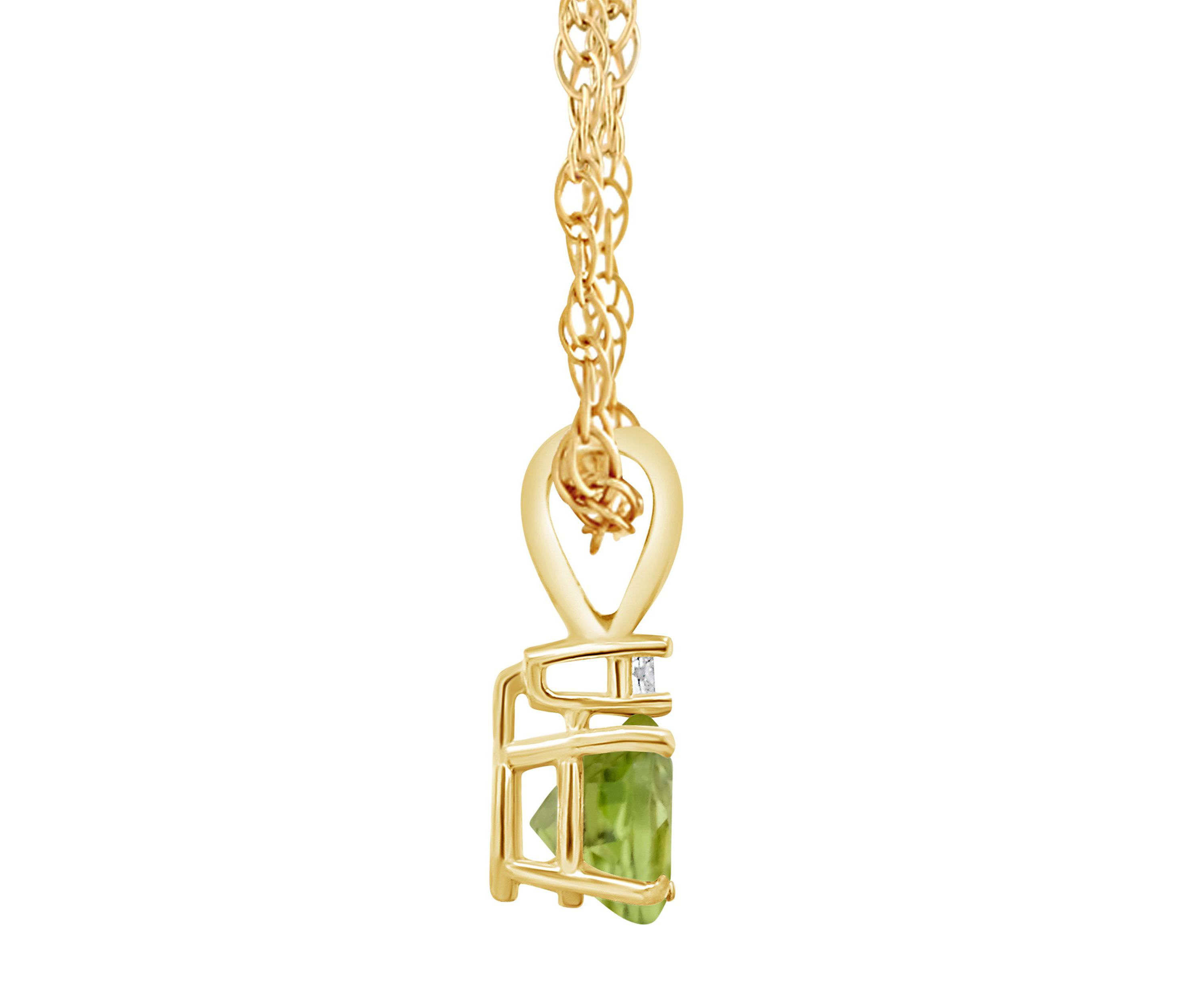 14K Gold 5mm Round Peridot Diamond Accent Pendant