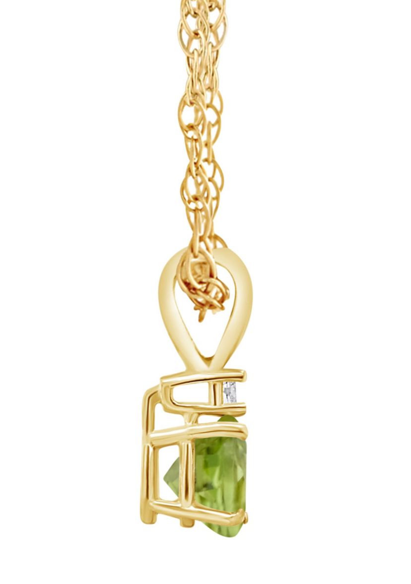 14K Gold 5mm Round Peridot Diamond Accent Pendant