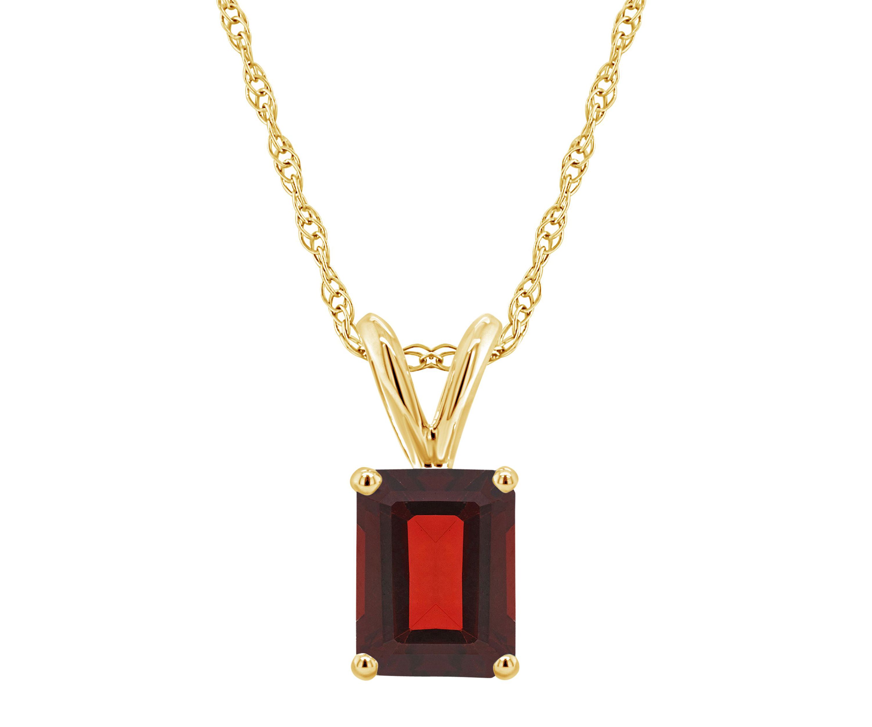 14K Gold 8x6 Emerald Cut Garnet Pendant