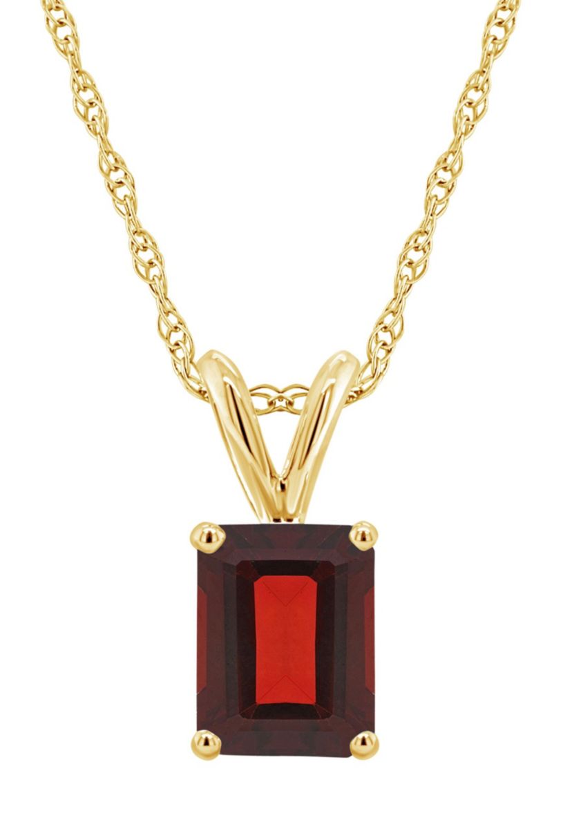 14K Gold 8x6 Emerald Cut Garnet Pendant
