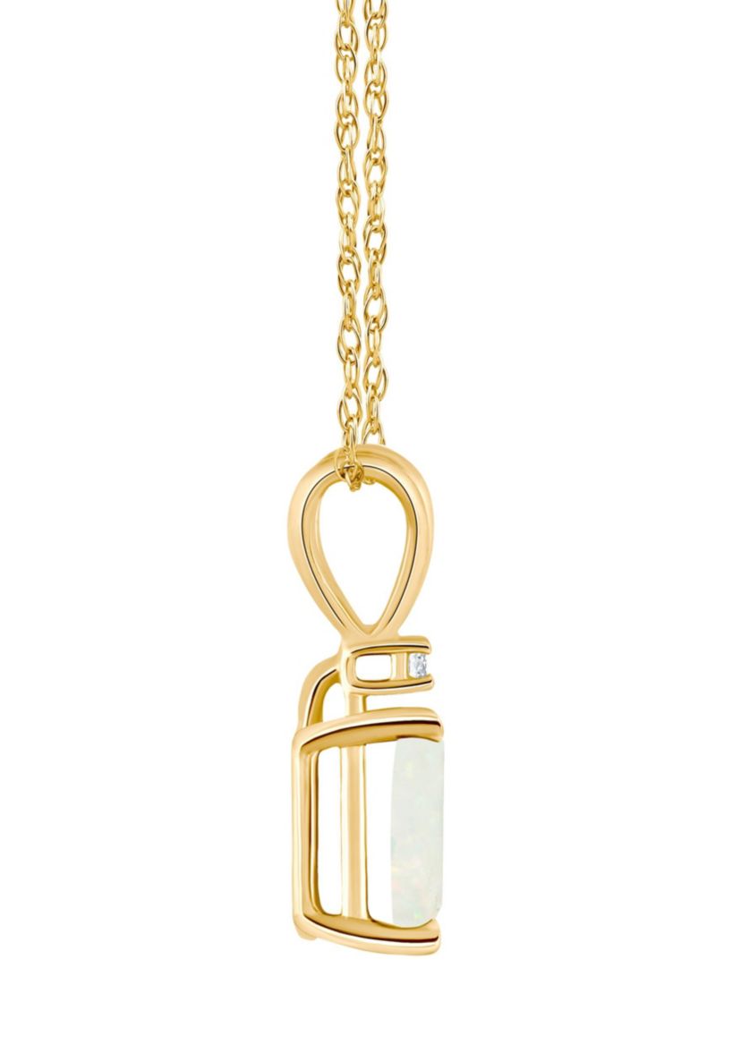 14K Gold 7x5 Emerald Cut Opal Diamond Accent Pendant
