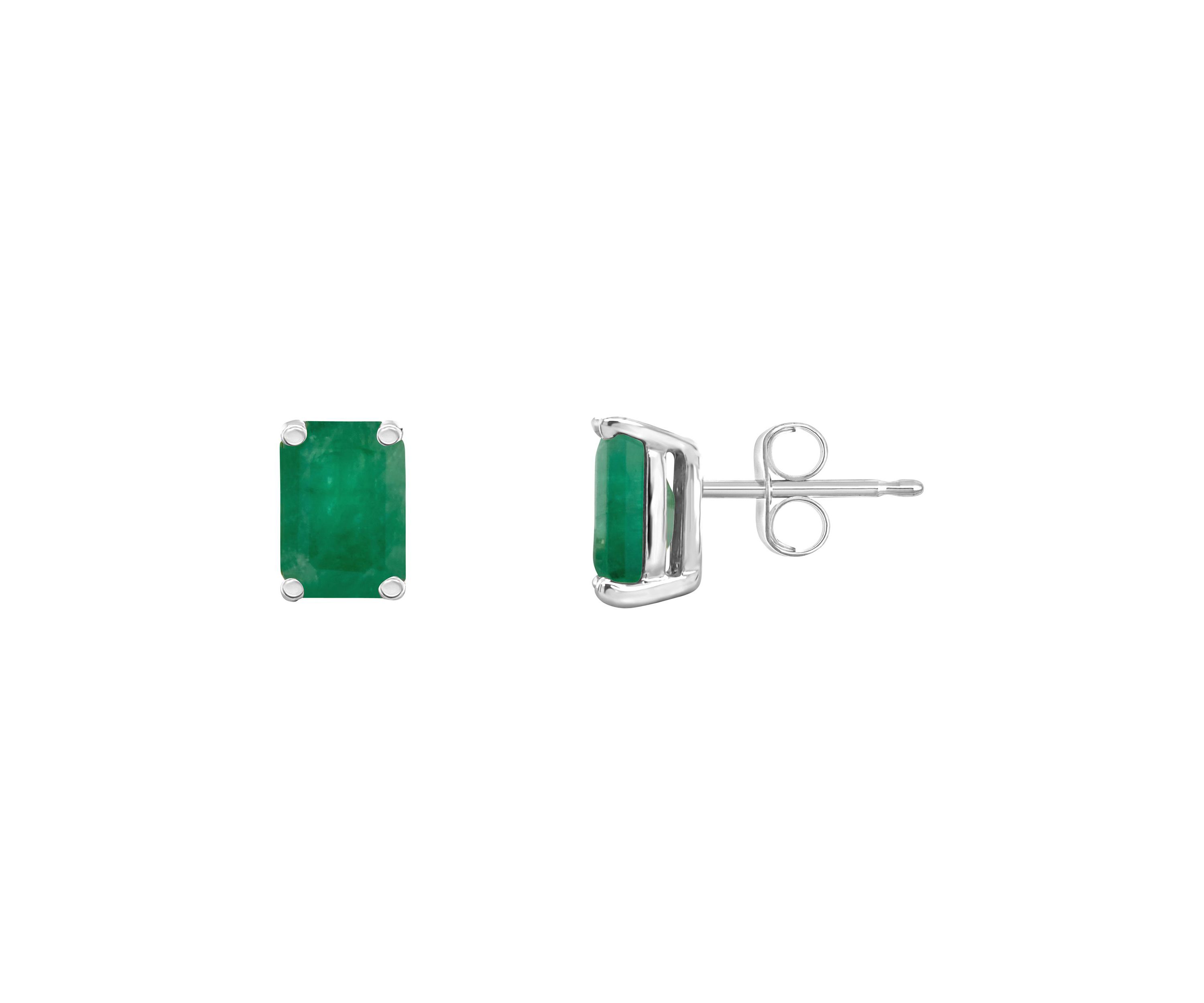 14K Gold 6x4 Emerald Cut Emerald Earrings