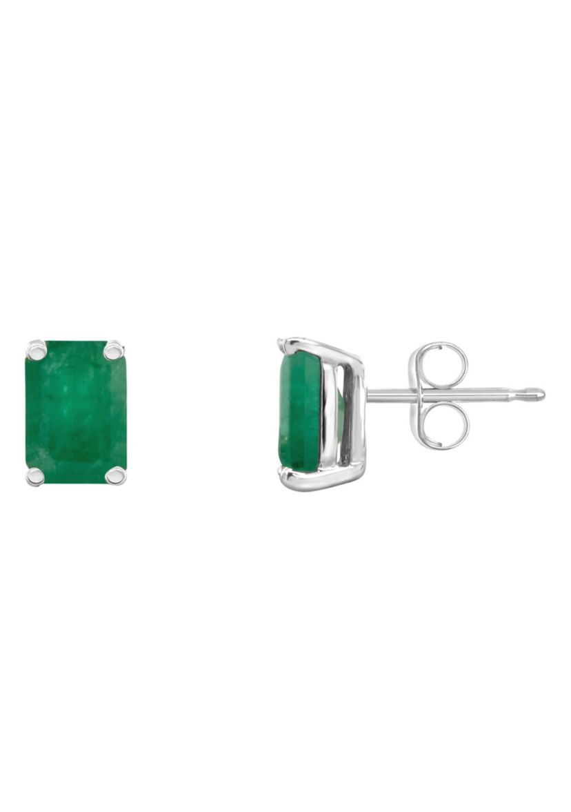 14K Gold 6x4 Emerald Cut Emerald Earrings