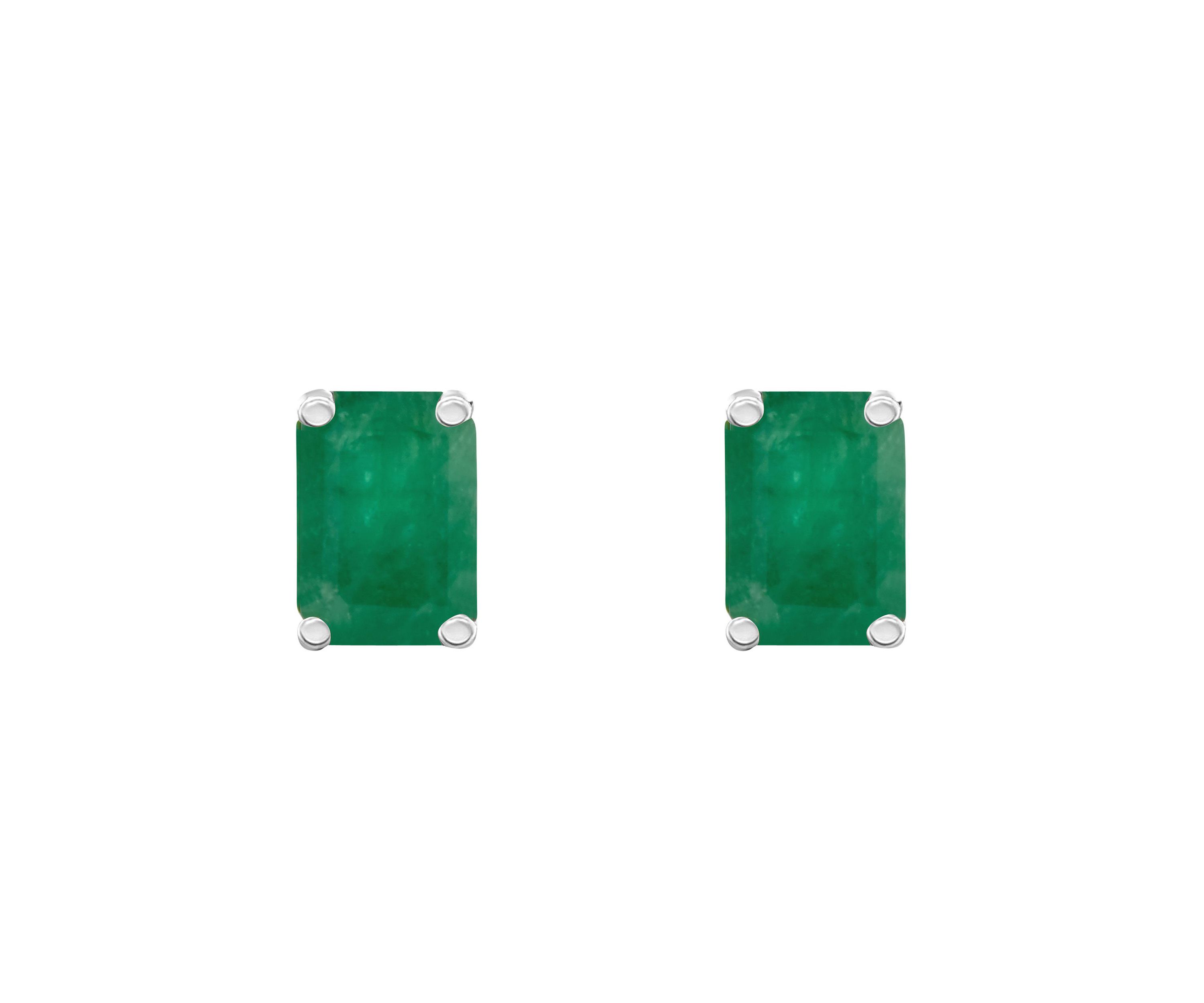 14K Gold 6x4 Emerald Cut Emerald Earrings