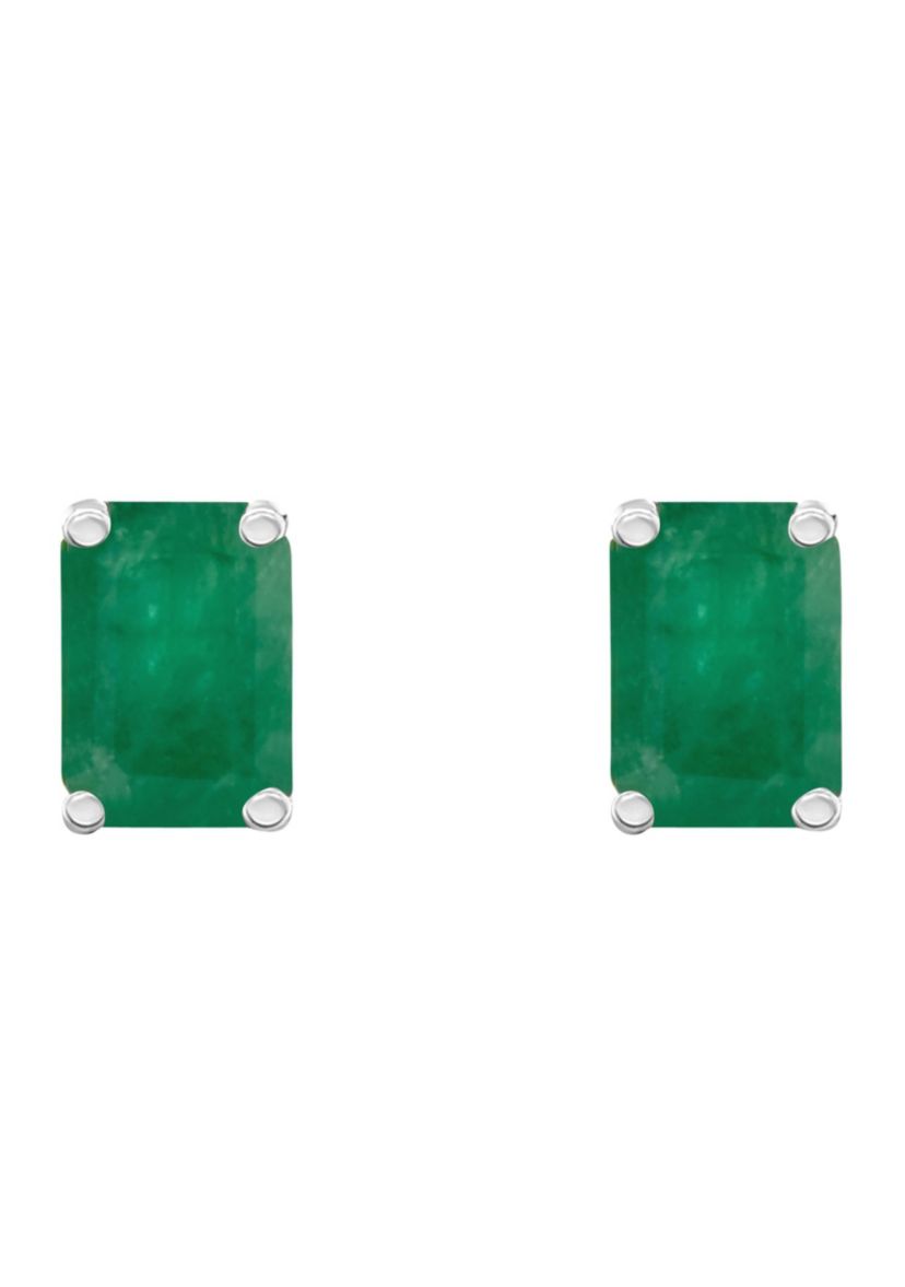 14K Gold 6x4 Emerald Cut Emerald Earrings