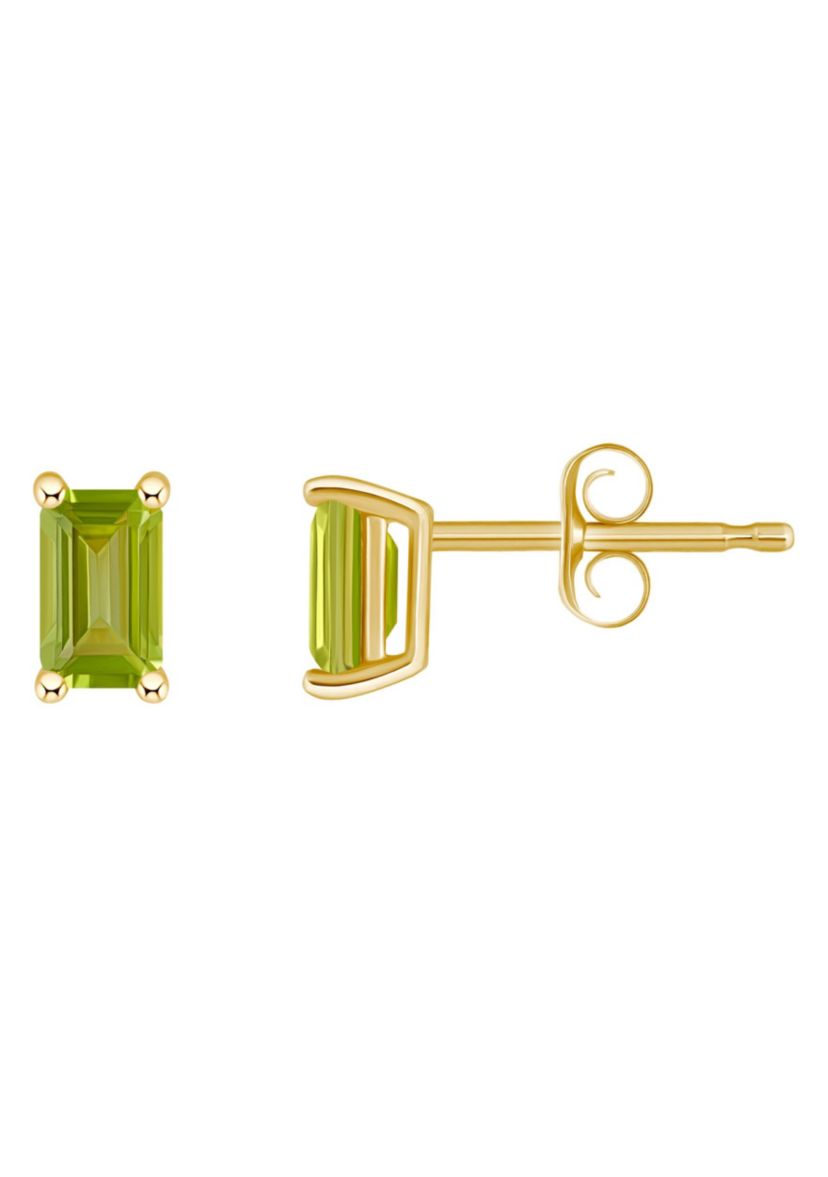 14K Gold 5x3 Emerald Cut Peridot Earrings