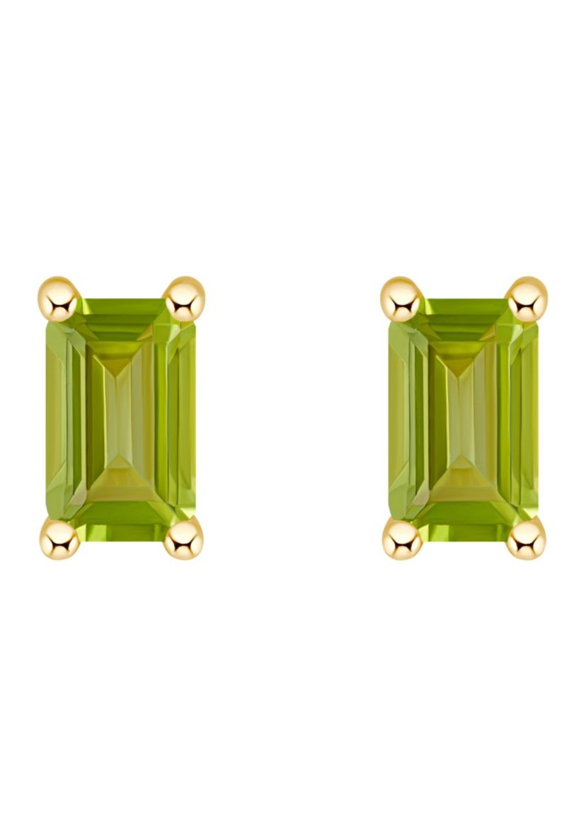 14K Gold 5x3 Emerald Cut Peridot Earrings