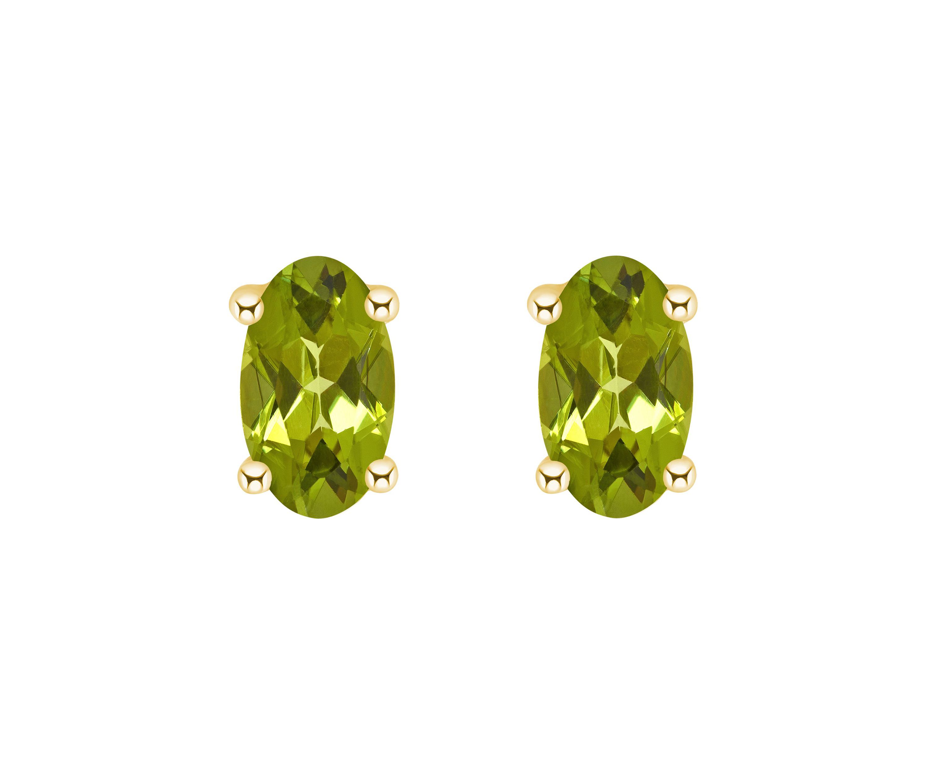 14K Gold 5x3 Oval Peridot Earrings