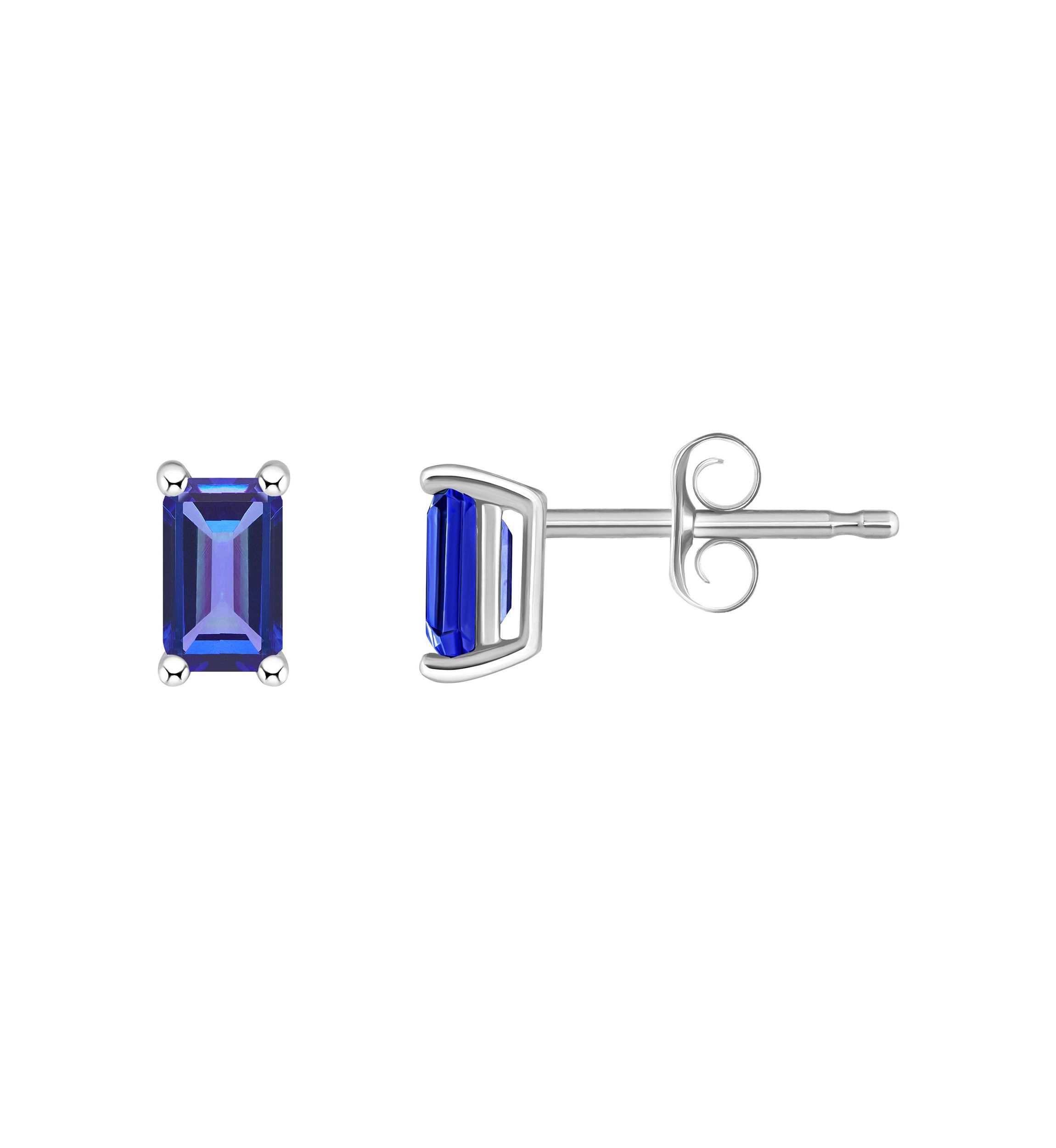 14K Gold 5x3 Emerald Cut Tanzanite Earrings
