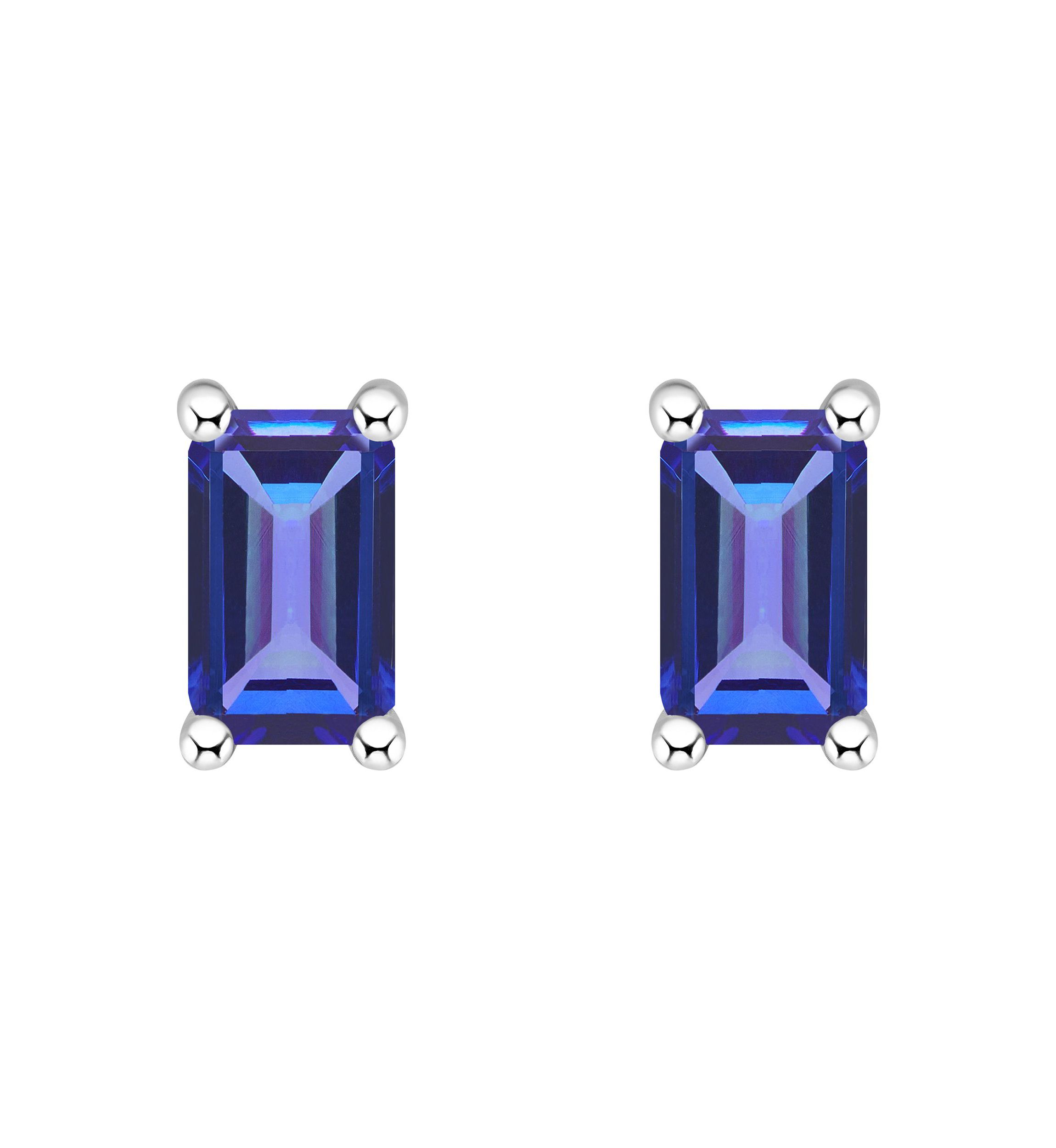 14K Gold 5x3 Emerald Cut Tanzanite Earrings