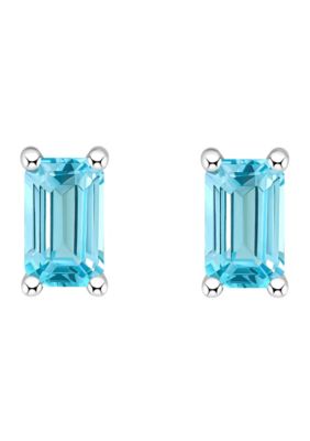 14K Gold 5x3 Emerald Cut Blue Topaz Earrings