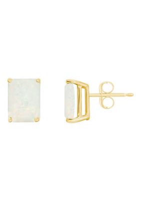 14K Gold 8x6 Emerald Cut Opal Earrings