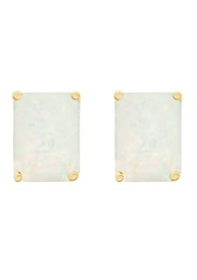 14K Gold 8x6 Emerald Cut Opal Earrings