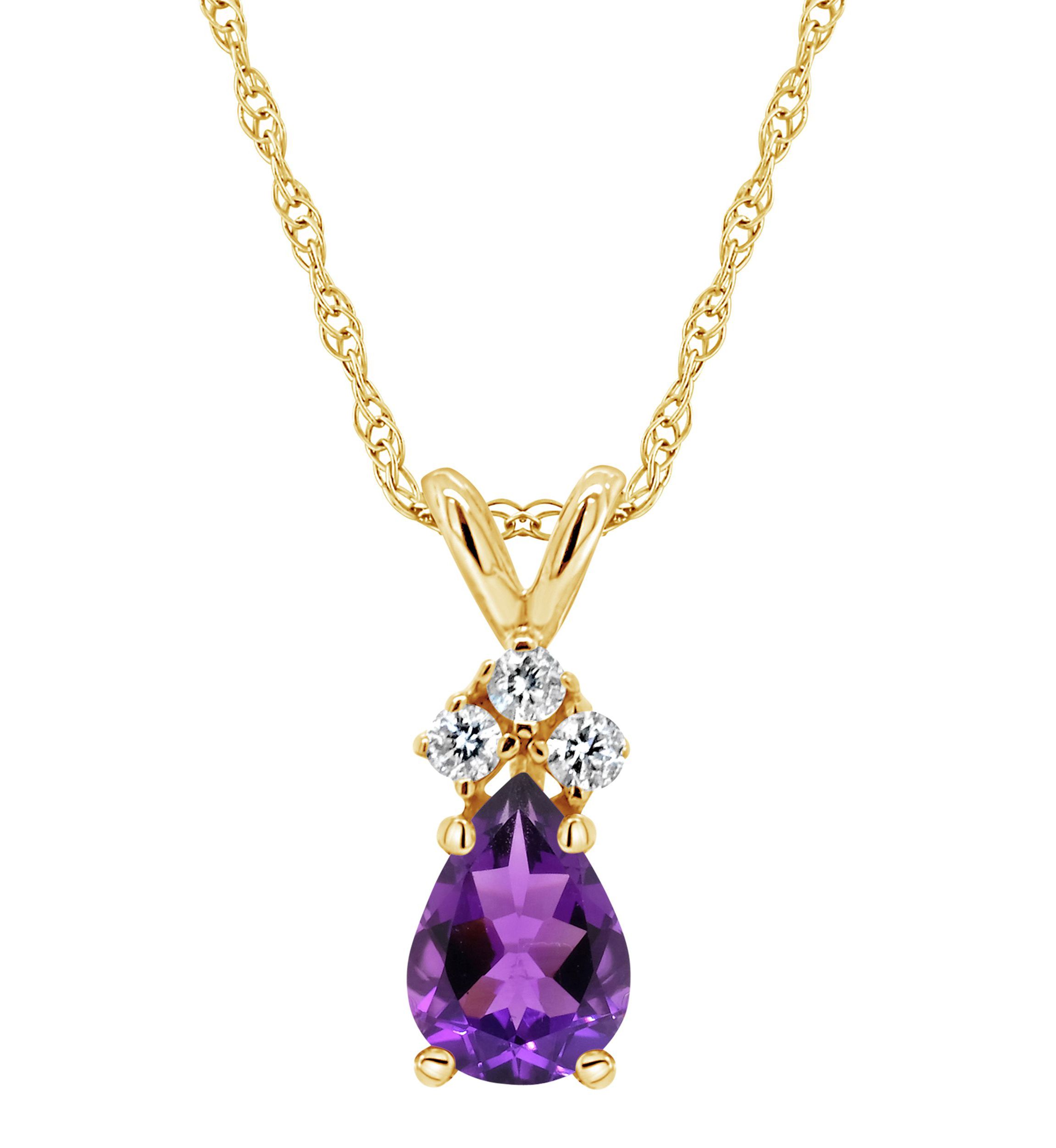 14K Gold 7x5 Pear Shape Amethyst Diamond Accent Pendant