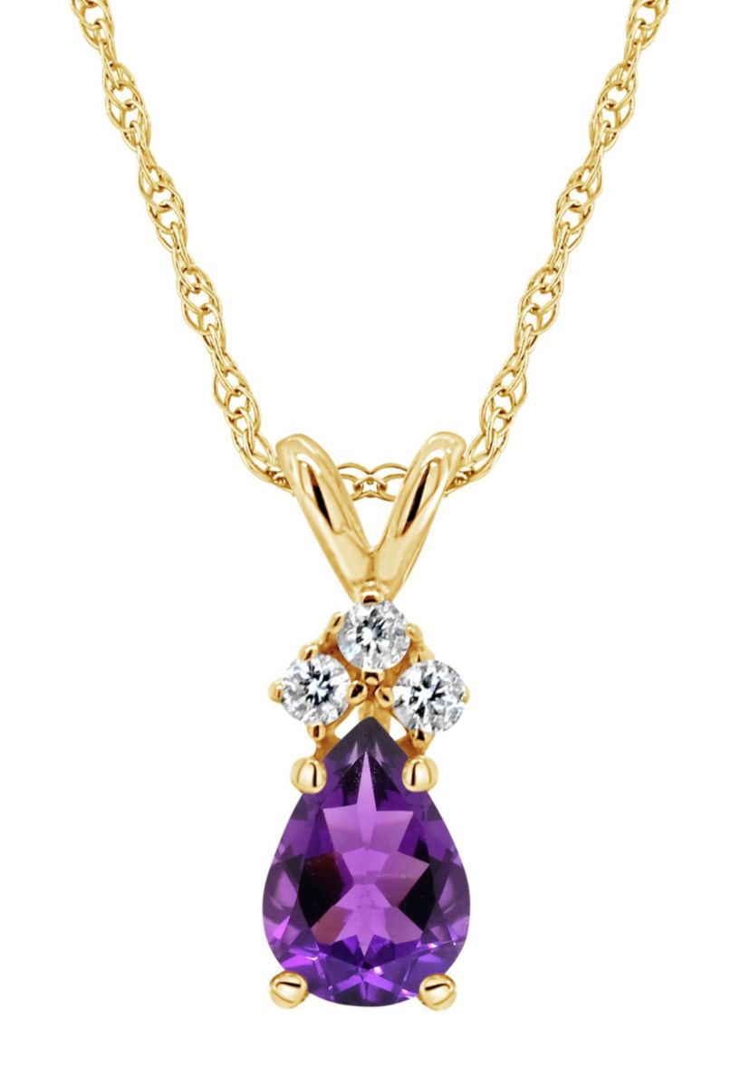 14K Gold 7x5 Pear Shape Amethyst Diamond Accent Pendant