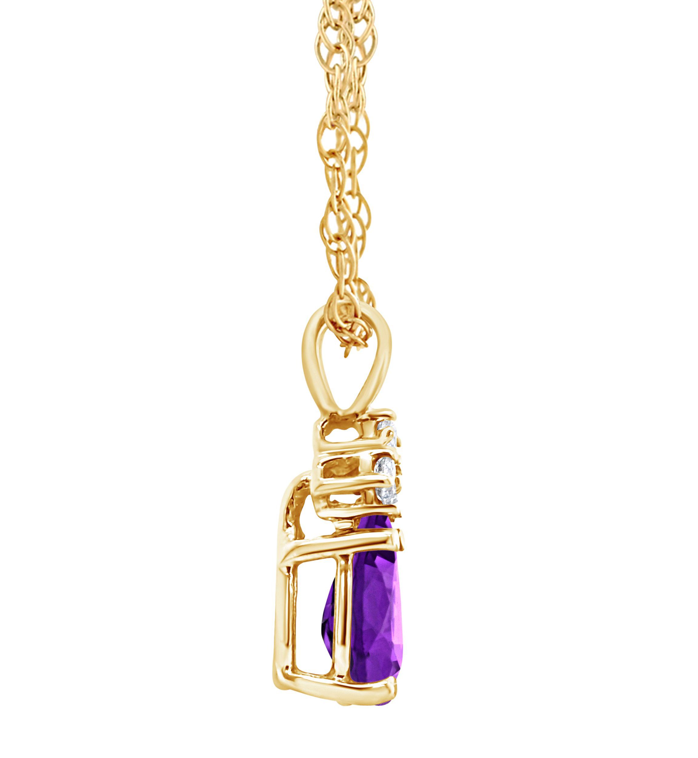 14K Gold 7x5 Pear Shape Amethyst Diamond Accent Pendant