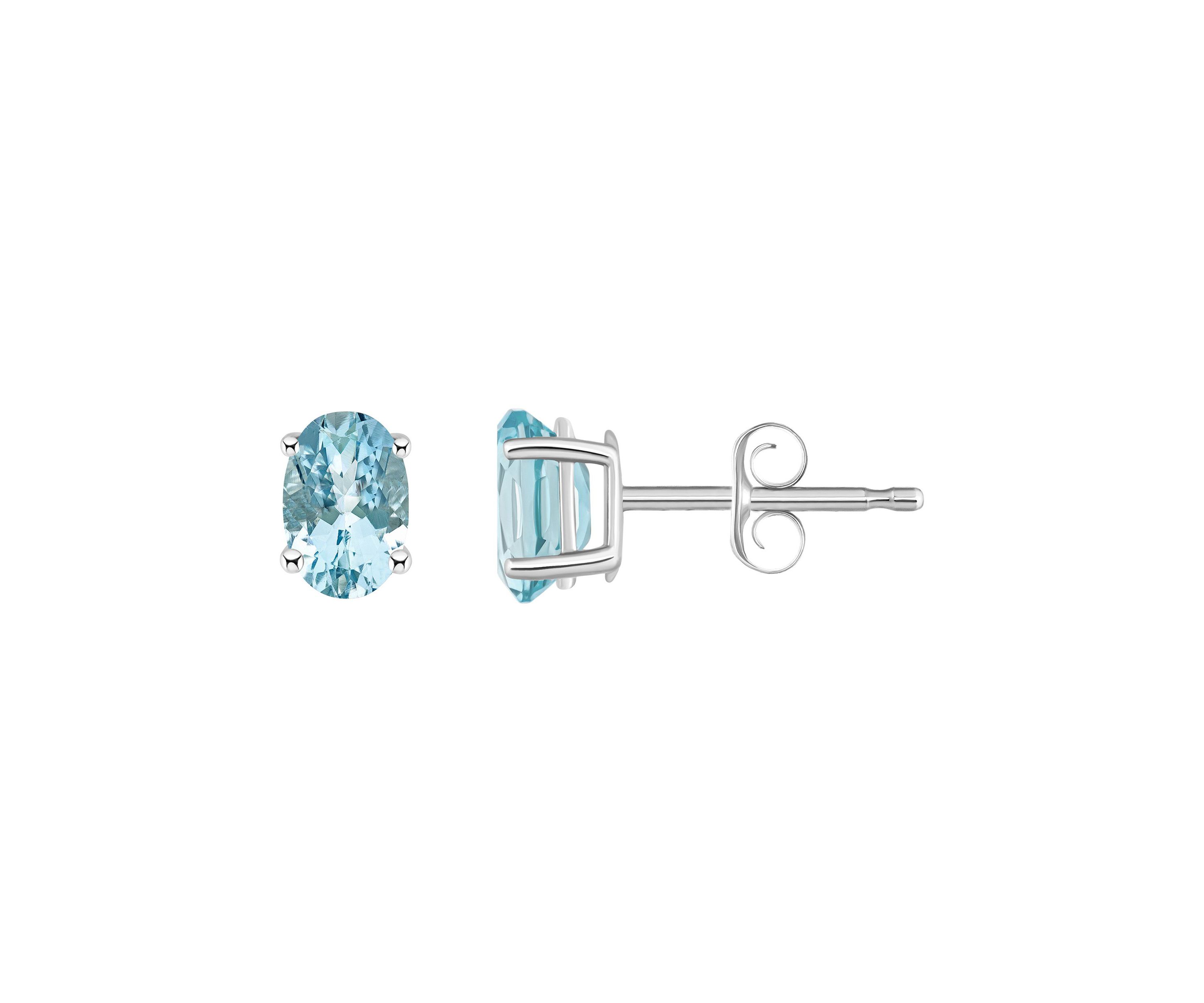 14K Gold 6x4 Oval Aquamarine Earrings