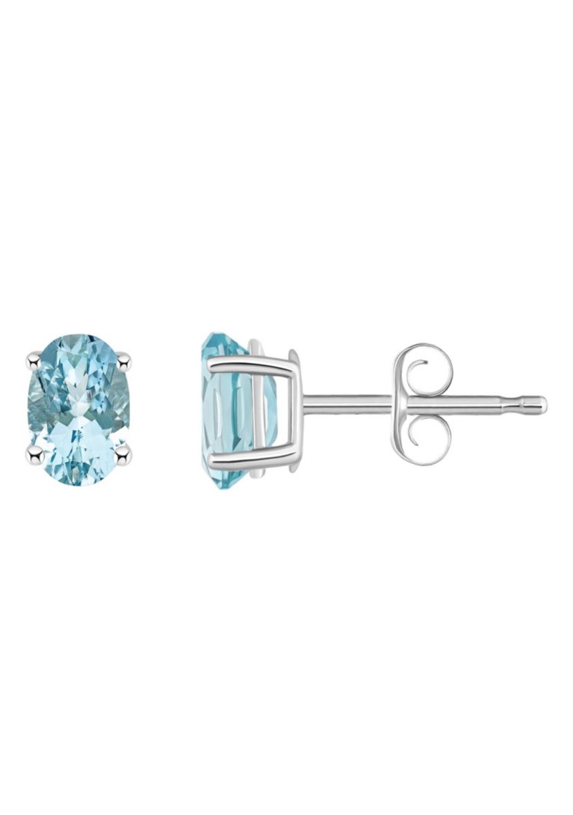 14K Gold 6x4 Oval Aquamarine Earrings