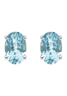 14K Gold 6x4 Oval Aquamarine Earrings