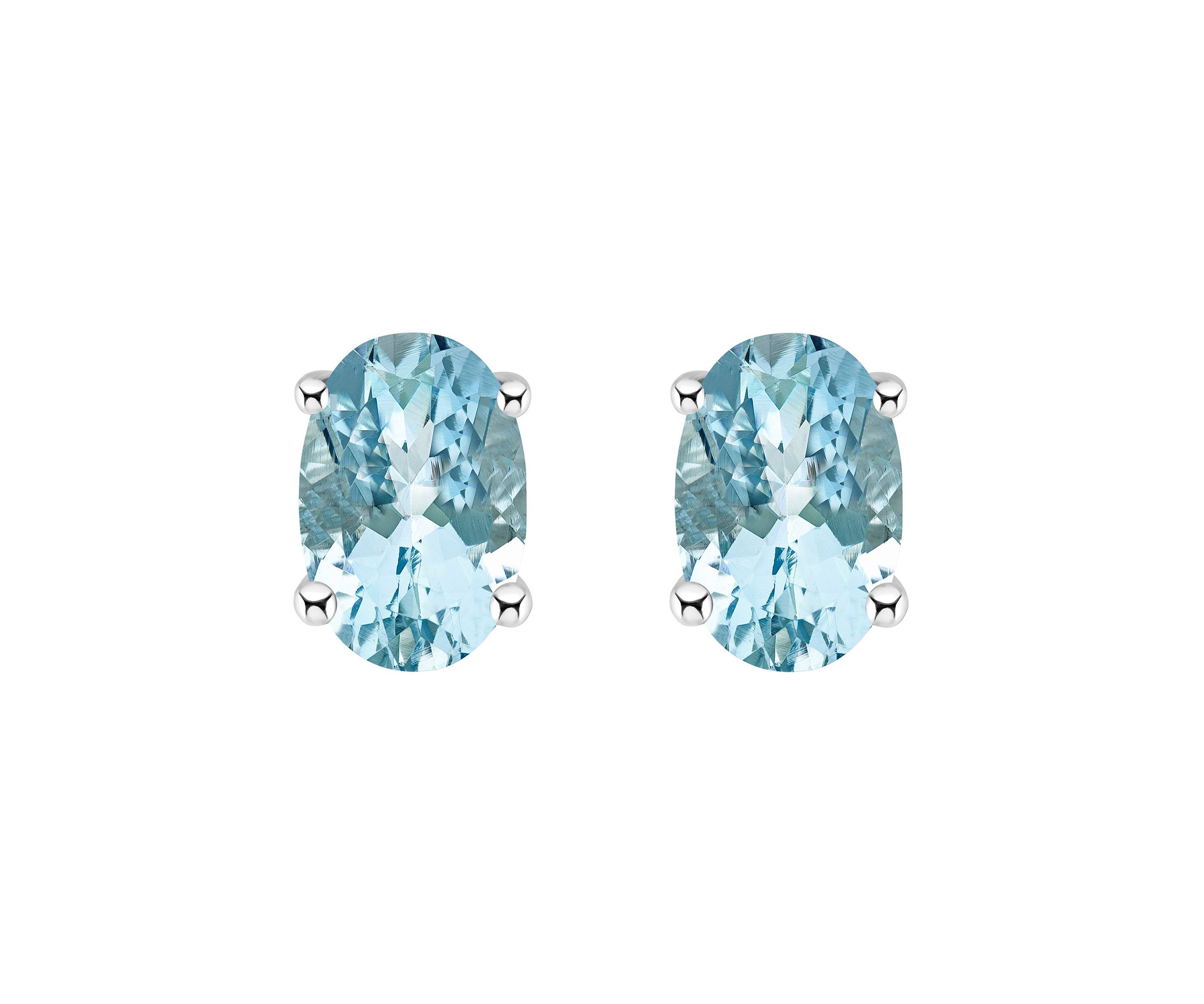 14K Gold 6x4 Oval Aquamarine Earrings