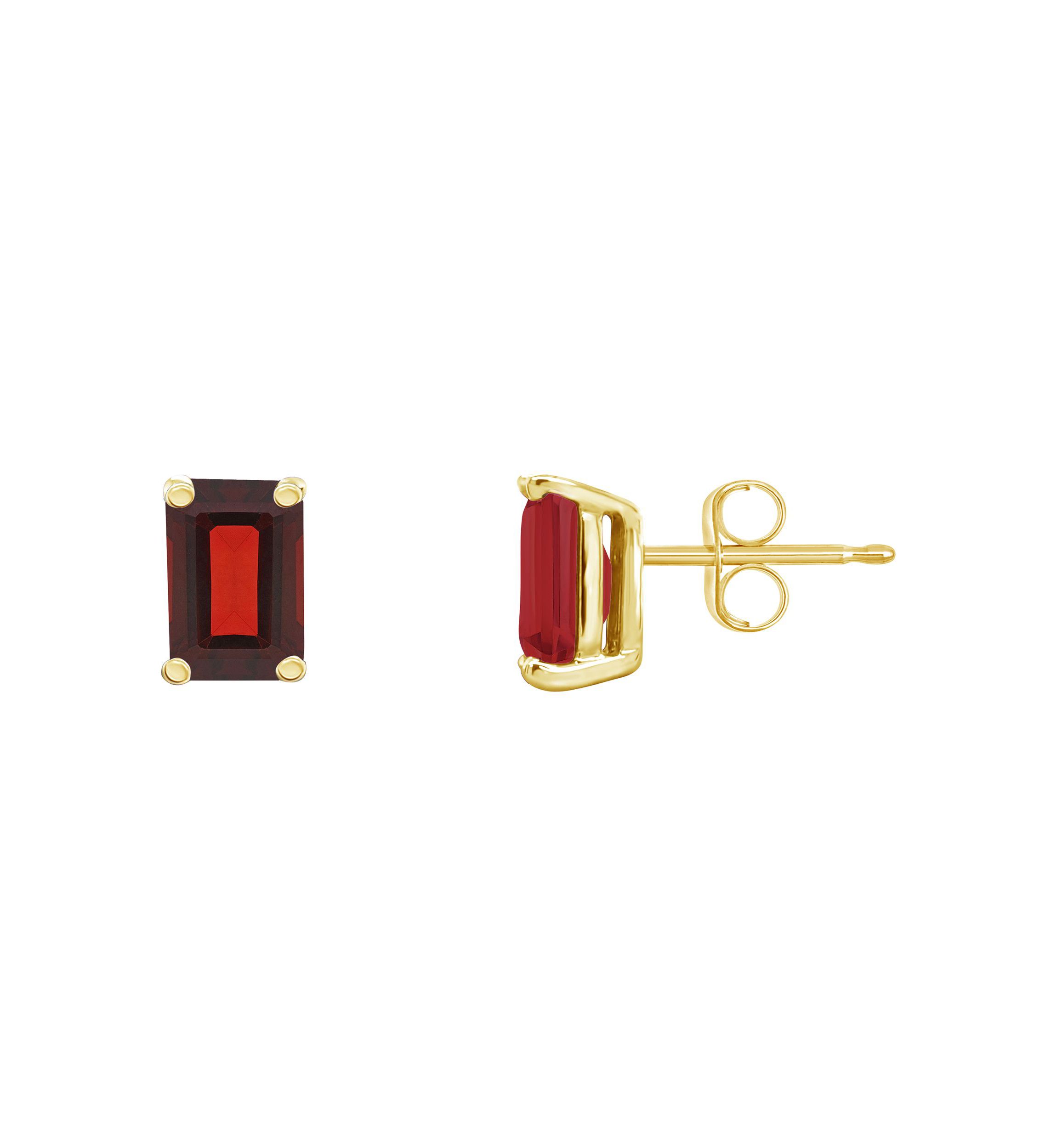 14K Gold 6x4 Emerald Cut Garnet Earrings