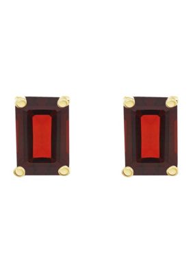 14K Gold 6x4 Emerald Cut Garnet Earrings