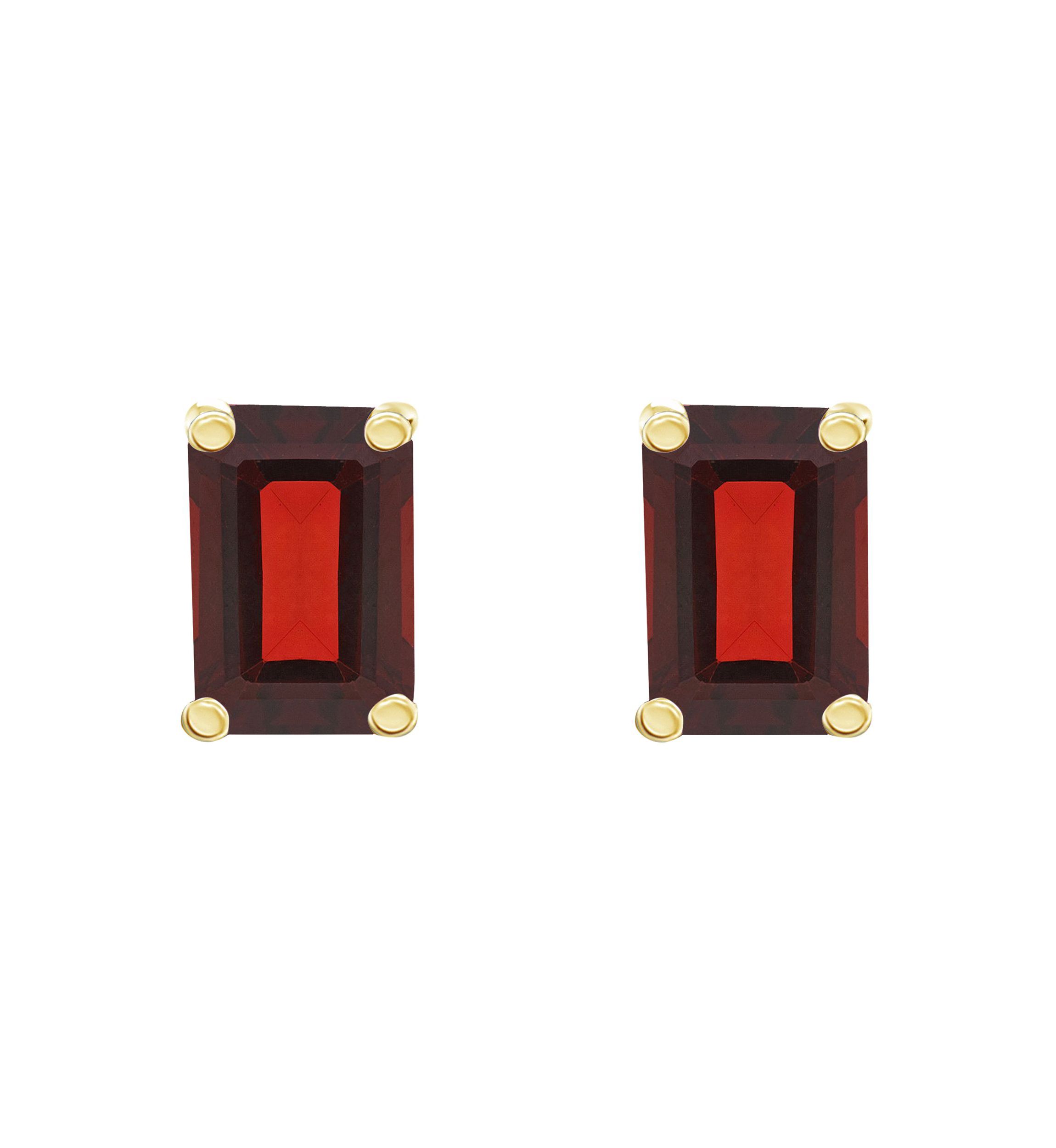 14K Gold 6x4 Emerald Cut Garnet Earrings