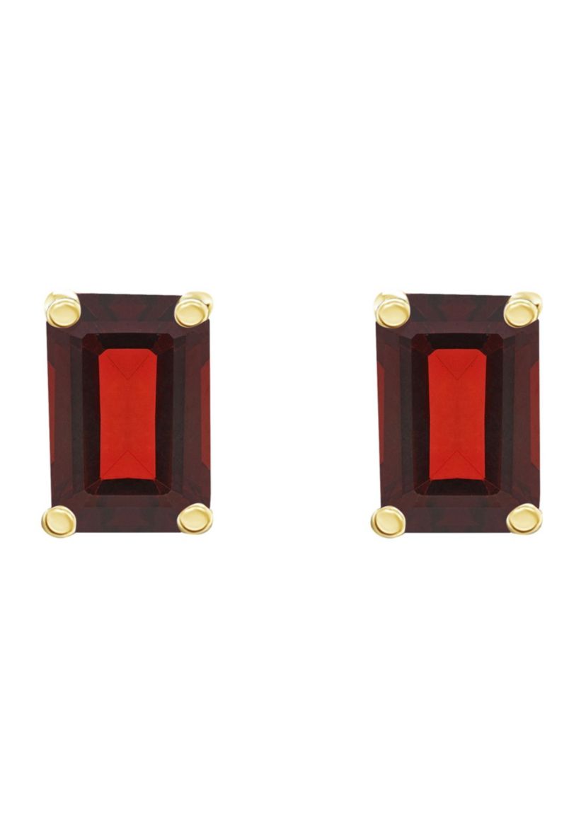 14K Gold 6x4 Emerald Cut Garnet Earrings