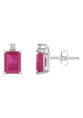 Belk & Co 14K Gold 6x4 Emerald Cut Ruby Diamond Accent Earrings -  0888836236608