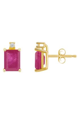 Belk & Co 14K Gold 6x4 Emerald Cut Ruby Diamond Accent Earrings -  540047911744344