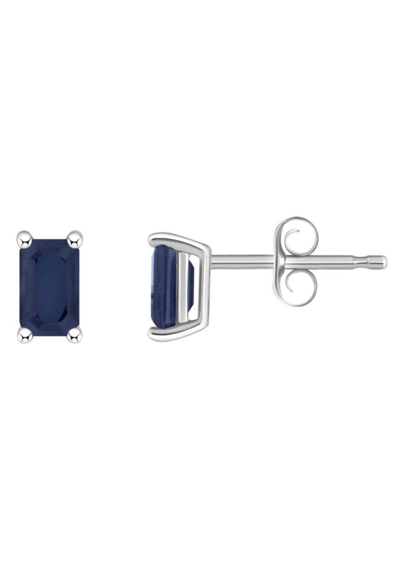 14K Gold 5x3 Emerald Cut Sapphire Earrings