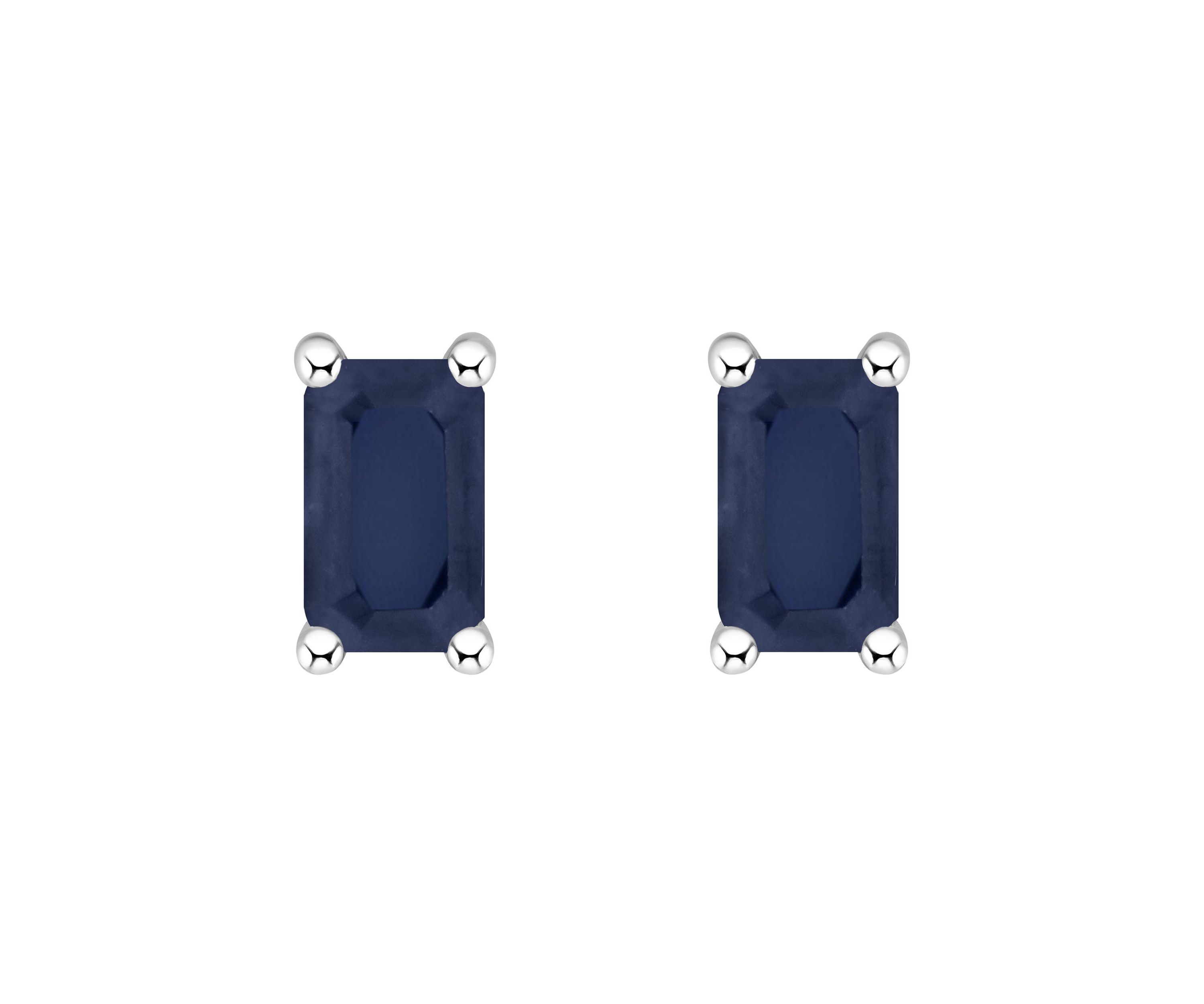14K Gold 5x3 Emerald Cut Sapphire Earrings