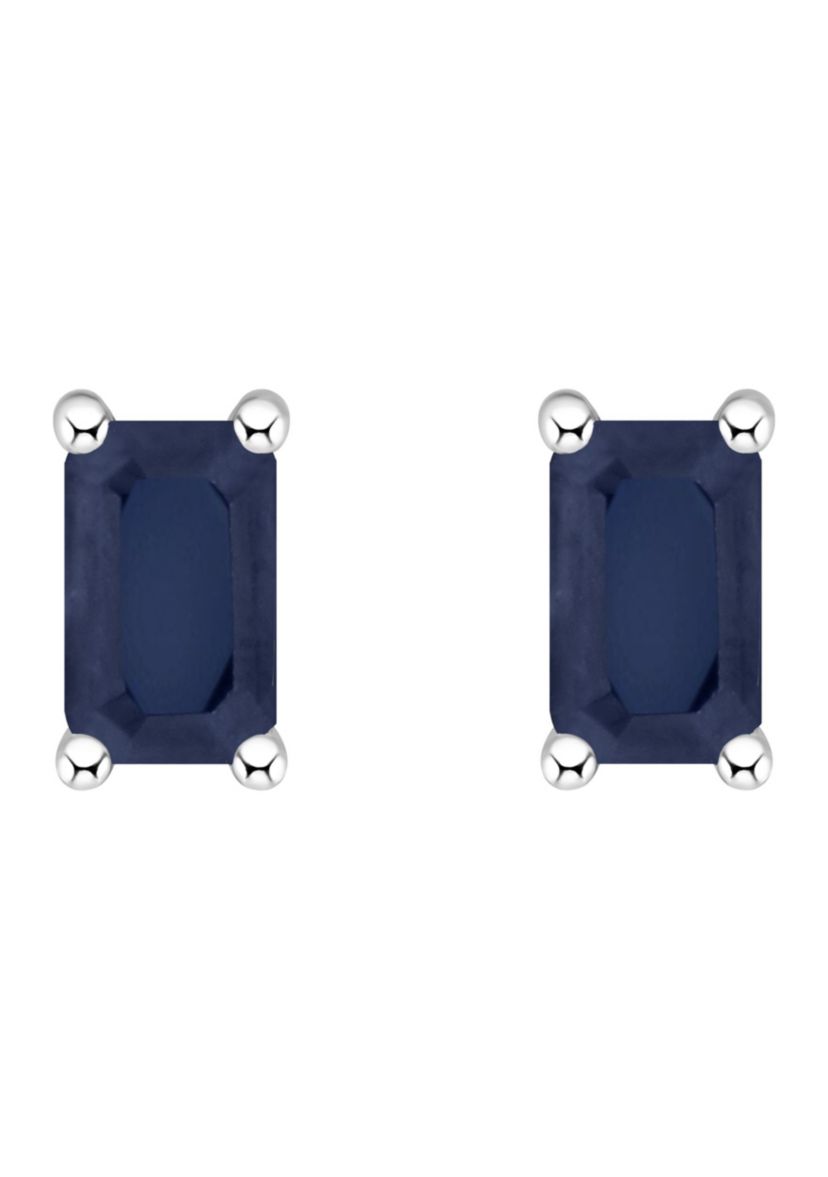 14K Gold 5x3 Emerald Cut Sapphire Earrings