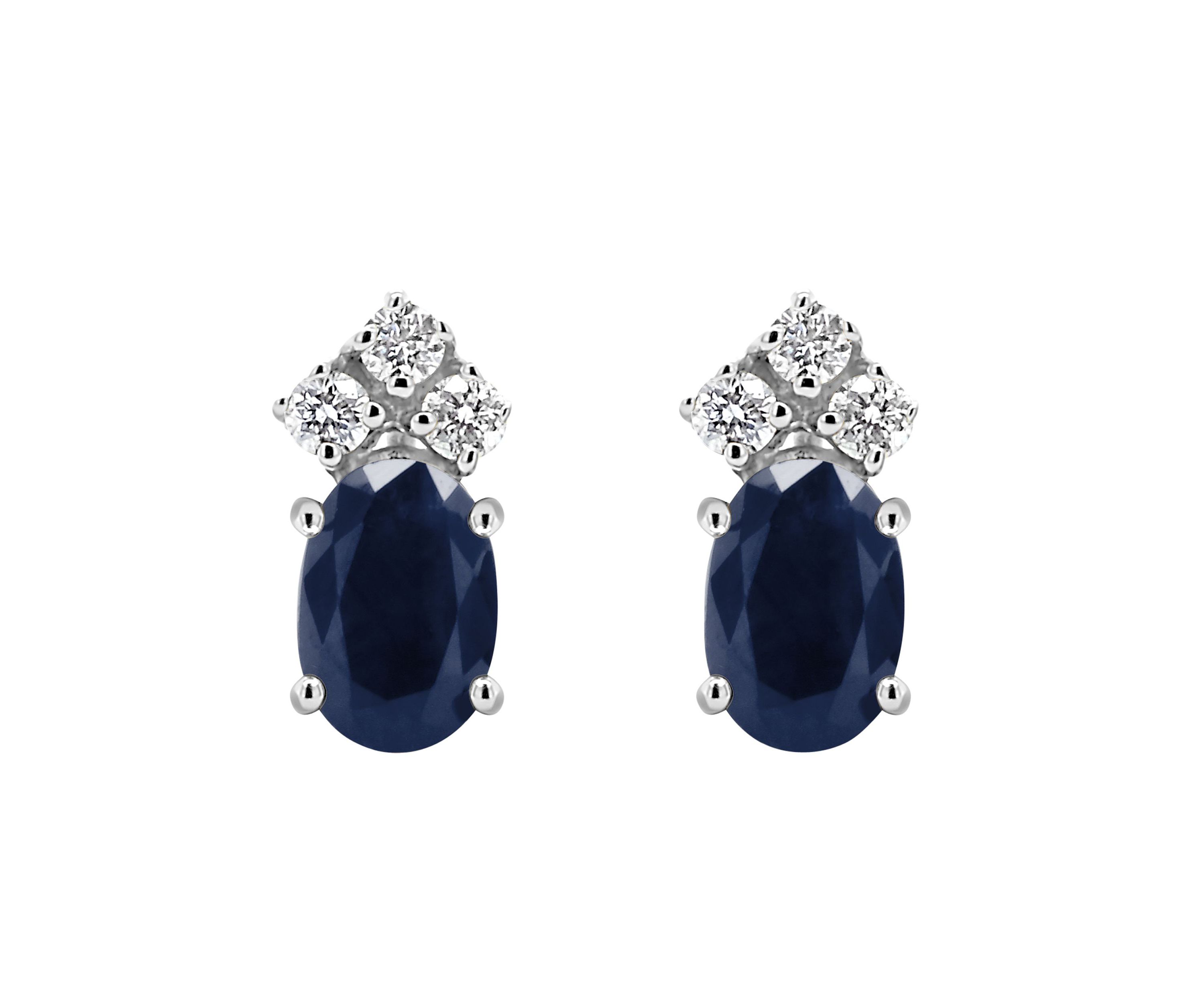 14K Gold 6x4 Oval Sapphire 1/8 Cttw Diamond Earrings