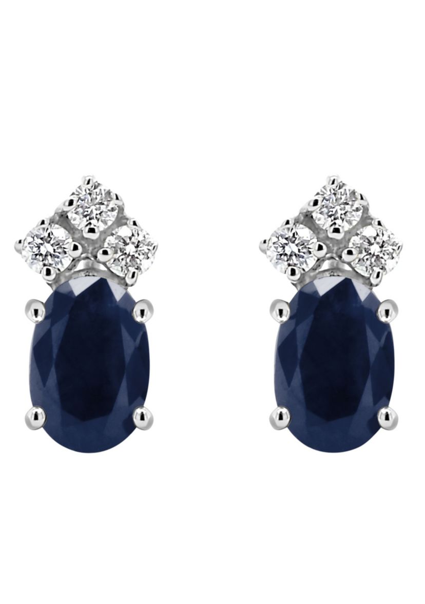 14K Gold 6x4 Oval Sapphire 1/8 Cttw Diamond Earrings