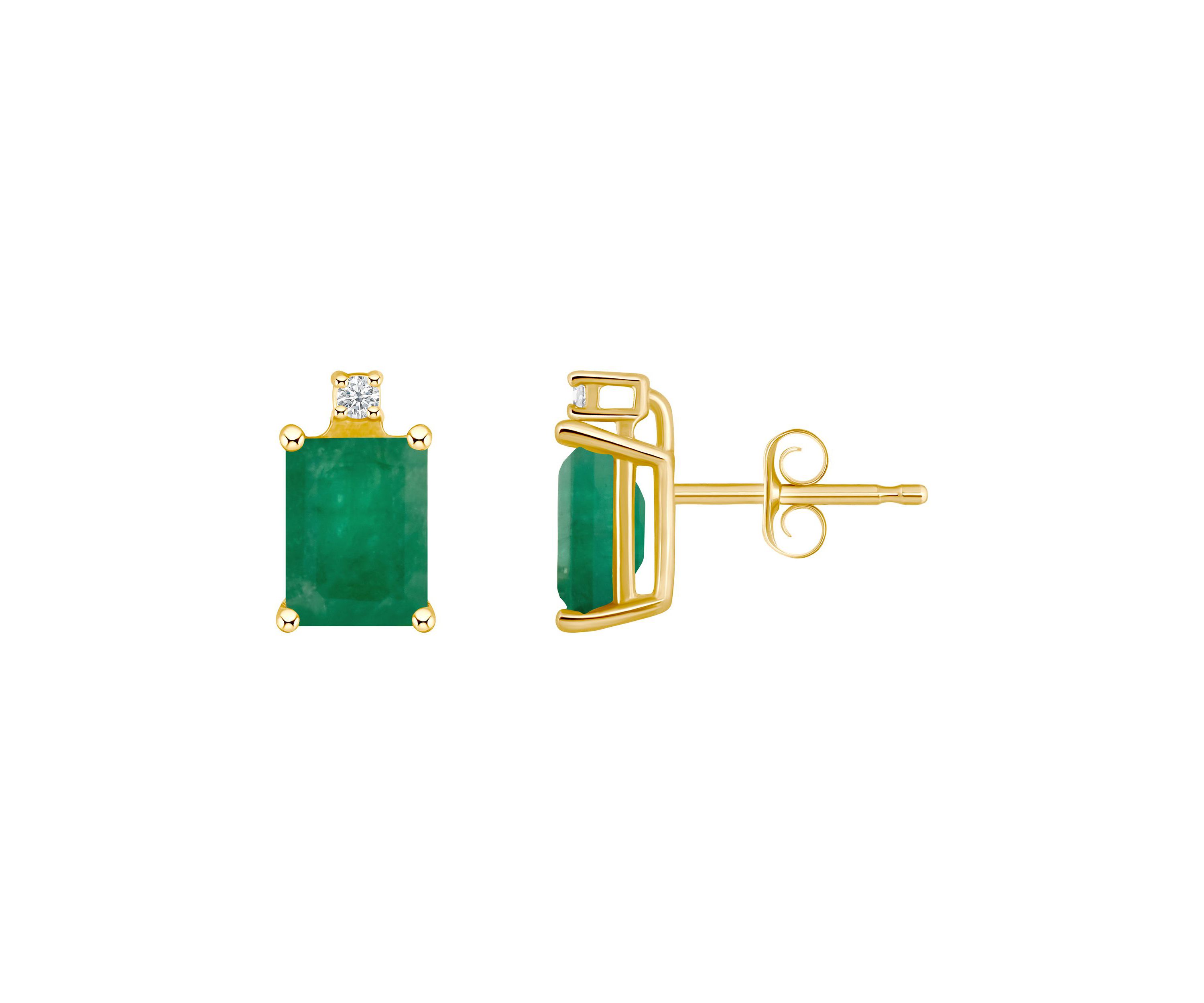 14K Gold 6x4 Emerald Cut Emerald Diamond Accent Earrings